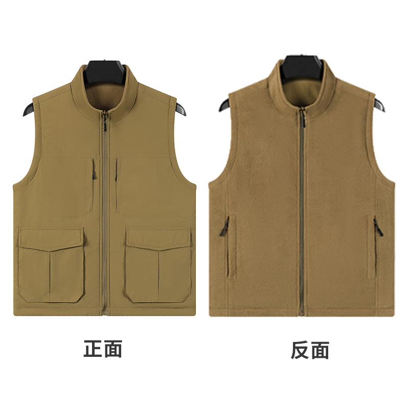 Herramientas de fotografía de pesca al aire libre de bolsillo chaleco de clip de caballo otoño y invierno doble cara vestir chaleco de terciopelo personalizado hombre