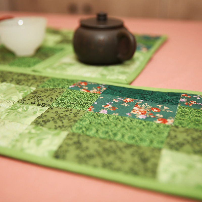 Primer paño teñido estera de té hecho a mano DIY patchwork corredor de mesa bordado Lu bordado estera de la placa de té Zen camino de mesa té arte de la vendimia toalla de té