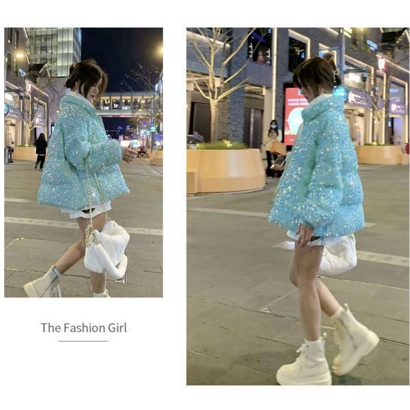 Sequin down Cotton Jacket for Women 2025 New Trendy Winter Short Puffer Internet Celebrity Coat Korean Version Loose Sequin down Cotton Jacket for Women 2025 New Trendy Winter Short Puffer Internet Celebrity Coat Korean Version Loose