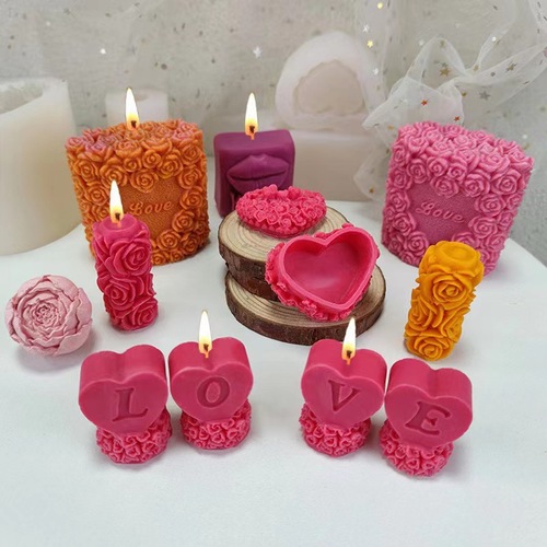 diy valentine's day love red lip rose column aromatherapy candle silicone mold chocolate mousse cake mold