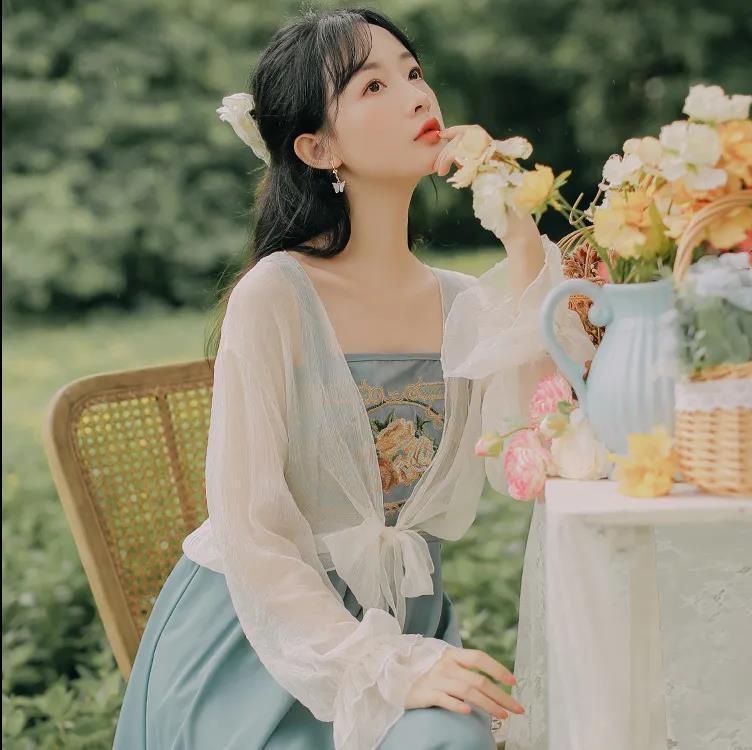 2024 Summer Improved Edition Han Dynasty Dress Women's Sweet Slim Embroidered Suspender Skirt Sun Protection Shirt Fairy Two-Piece Set