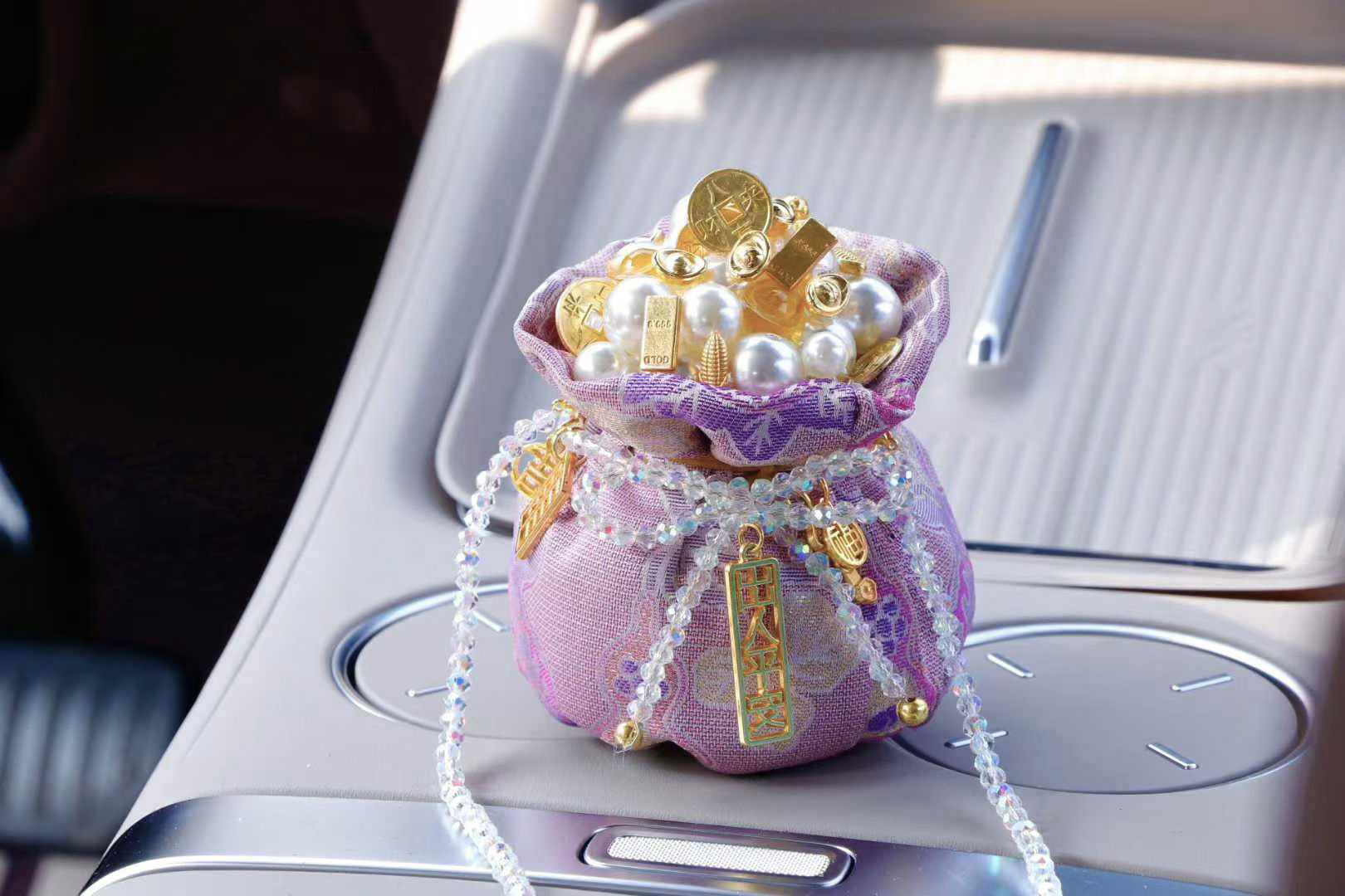Fortune Bowl, Lucky Bag, Car Bamboo Charcoal Bag Pendant, Car Cup Holder Ornament, Safe Journey Car Bamboo Carbon Decoration