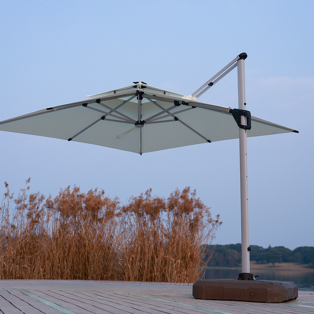 户外遮阳伞方形大伞庭院伞别墅花园灯条伞双杆太阳能室外罗马伞