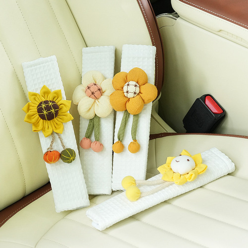 Car Seat Belt Shoulder Cover Cute Sunflower Anti-Strangle Seat Belt Cover Creative Waffle Seat Belt Shoulder Cover