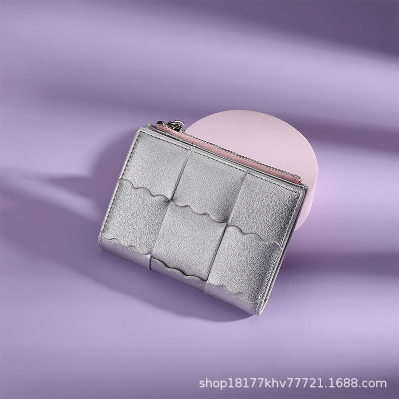 Wallet 2024 New biscuit woven cute short wallet niche design multi-card integrated coin purse for women