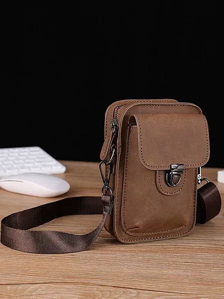 2026 single-shoulder bag, small outdoor casual mini waist bag, crazy horse leather cigarette bag, phone bag, crossbody bag, men's bag