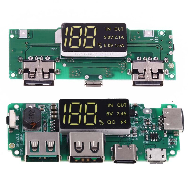 18650 Lithium Battery Digital Display Charging Module with Display Boost Module 5V2.4A 2A 1A Dual USB Output