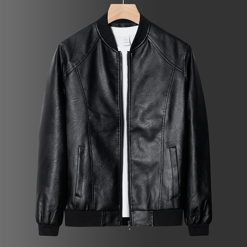 Cross-Border Popular Leather Jacket Autumn Data Popular Leather Jacket Low Price Volume Baseball Collar Quality Pu Leather Jacket Black