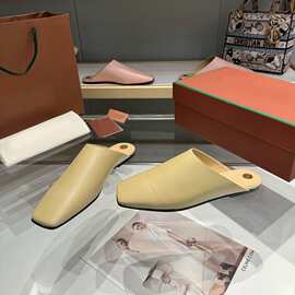 NICEONE 小羊皮四季皮拖鞋办公室拖鞋居家包头半真皮拖鞋可外穿