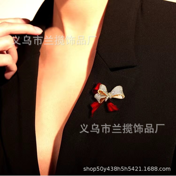 (2개) 레드 더블 레이어 RHINESTONE BROOCH 여성용 재킷 세트 코트 CORSAGE 고정 핀 옷 올 매치 브로치 쥬얼리