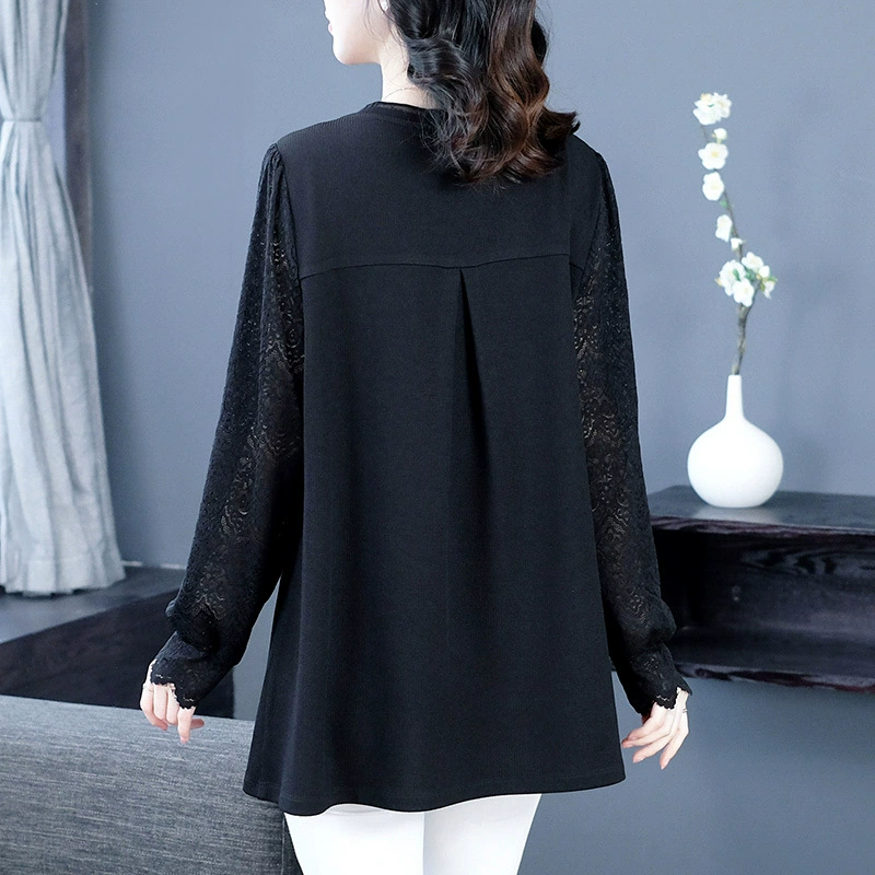 Осень новая легкая роскошь кружево chiffon свободный рукав до середины руки новые китайские топы принцесса мода плюс размер женская одежда