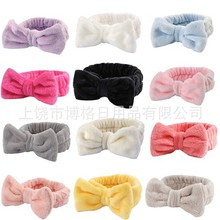 毛绒束发带欧美跨境可爱纯色洗脸发带女饰品珊瑚绒头蝴蝶结束发带