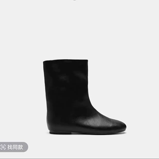 超显腿长~ 网红简约内增高套筒圆头皮靴子 显瘦黑色短靴靴不过膝B
