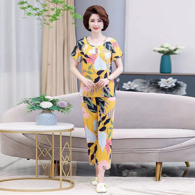 Pijama, set for elderly, with short sleeve, for middle age, plus size