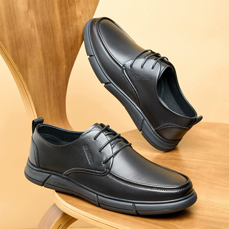 Винтажные повседневные кожаные туфли на плоской подошве, черные удобные низкие Туфли для пап на шнуровке, Нескользящая дышащая Рабочая мужская обувь, качество