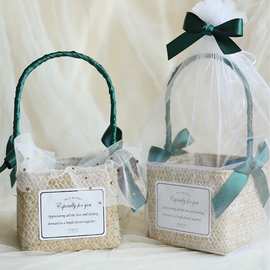 结婚伴娘伴手礼礼盒百日宴满月伴手礼空盒高级小众回礼编织手提篮