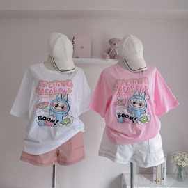 纯棉女童卡通印花2025新款夏季洋气儿童短袖夏装上衣百搭外穿T恤