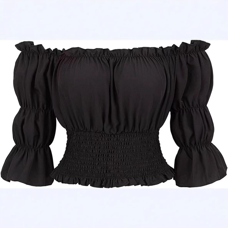 Autumn 2024 New Long-sleeved T-shirt Women's Renaissance European and American Sexy Crop Top Pirate Short Shirt