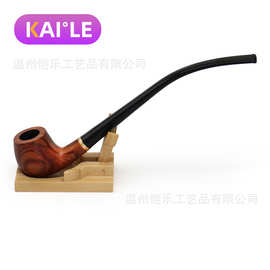 新款木纹复古工艺弯式高端花梨木长款烟斗木质烟斗烟具可拆卸pipe