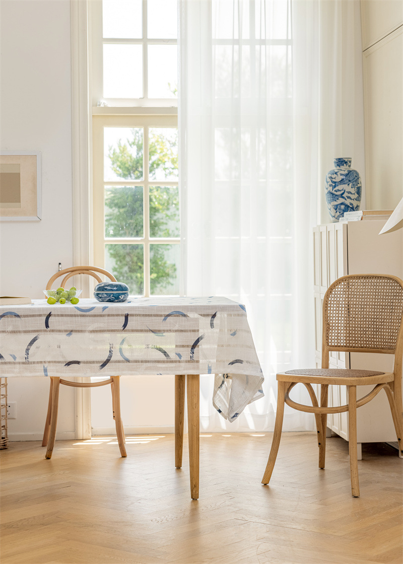 INS Rechteckige Tischdecke aus Vollpolyester, Jacquard-Druck, hohl, geometrisch gestreift, mit Quasten, für Couchtisch und Esstisch_voghion.com