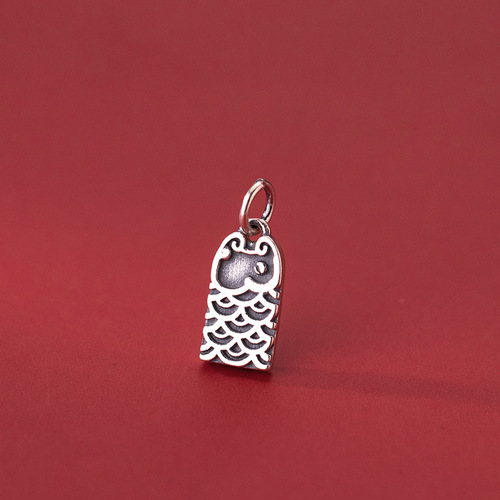 925 silver frosted koi fish future bright square brand pendant diy bracelet pendant jewelry accessories wholesale T0491