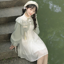 原创设计竹隐中国风复古日常汉服女外套连衣裙两件套6632