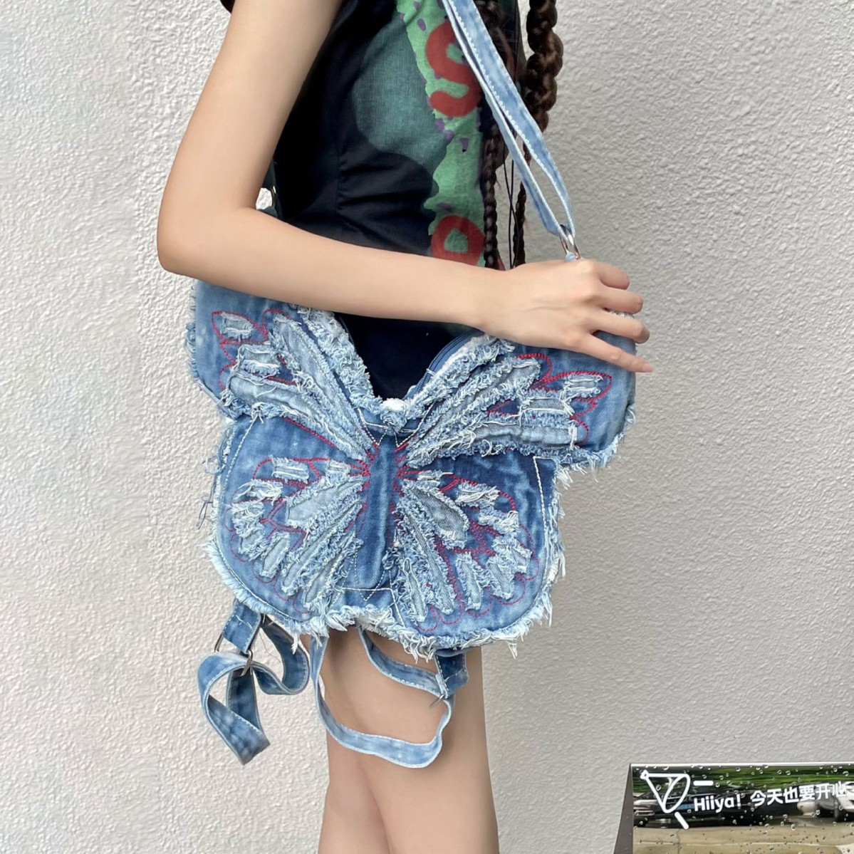 Iniel Trendy Butterfly Double Shoulder Denim Bag, Multifunctional Fashion Backpack for Trendy Girls, Large Capacity Crossbody Bag