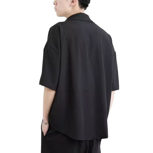 Ice silk short-sleeve summer fashion brand men's casual jacket, high-end, cool and stylish black shirt, thin, loose type