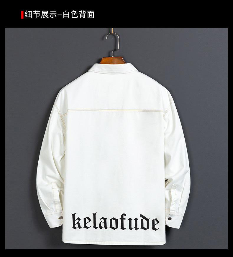 純綿多袋日系工装長袖シャツファッション純色紳士服シャツゆったり大サイズ落肩青年シャツ