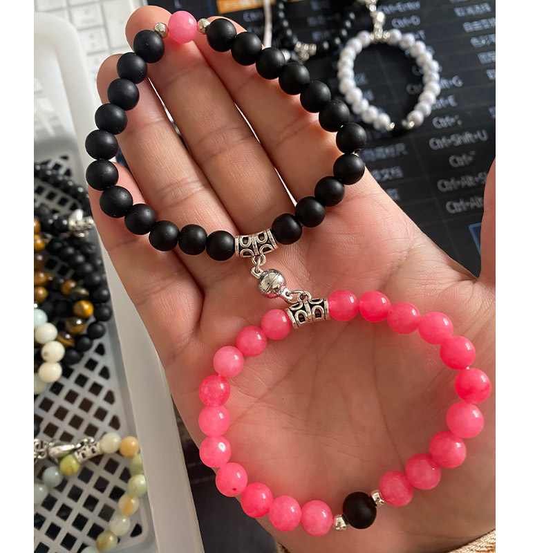 Brazalete de pareja de corazón nicho femenino diseño sensación de absorción de piedra de hierro tendencia brazalete conjunto de joyería transfronteriza