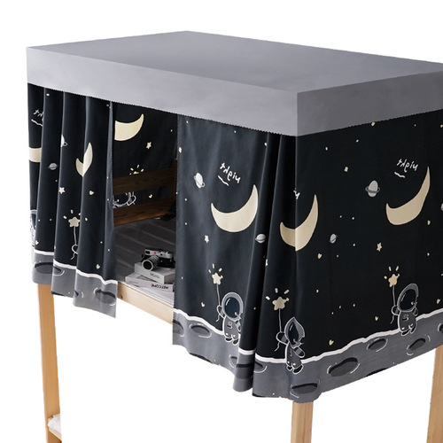Dark student dormitory bed curtains on sunny days. Blackout cloth curtains for the bottom bunk of a single bed in a school factory dormitory.