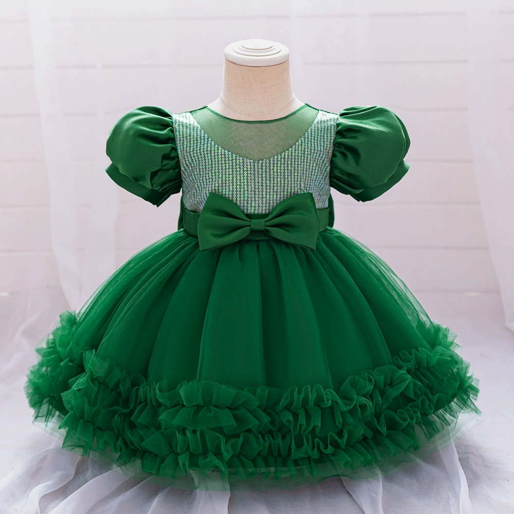 Амазонское детское платье годовалый ребенок пузырь рукава бант сетка торт юбка девушка подиум стирка платья