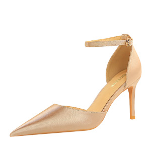 3091-1 in Europe and the contracted hollow shoes high heel with shallow pointed mouth silk one word with hollow out sand