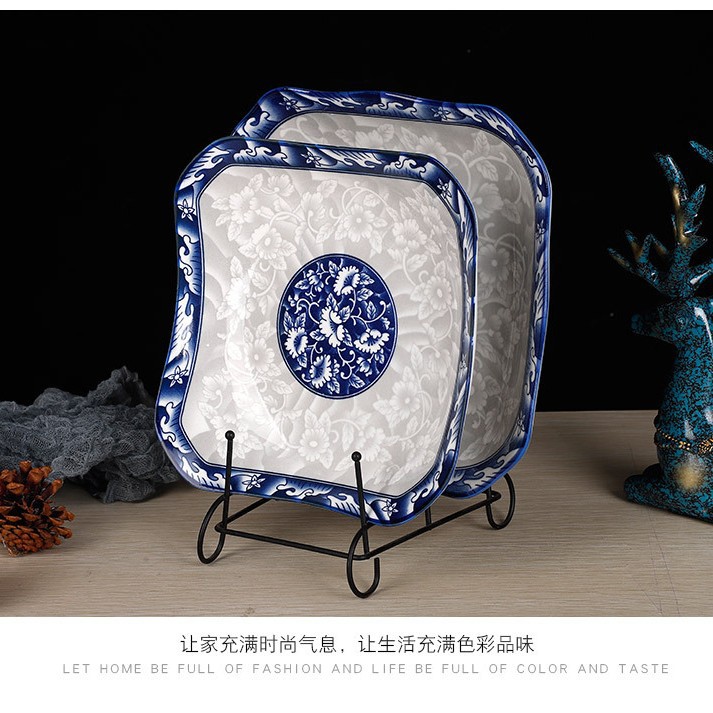 Comercio electrónico al por mayor de impresión verde cuencos y platos de cerámica se adaptan a las necesidades diarias vajilla de porcelana azul y blanca dos yuanes más que el suministro de la tienda