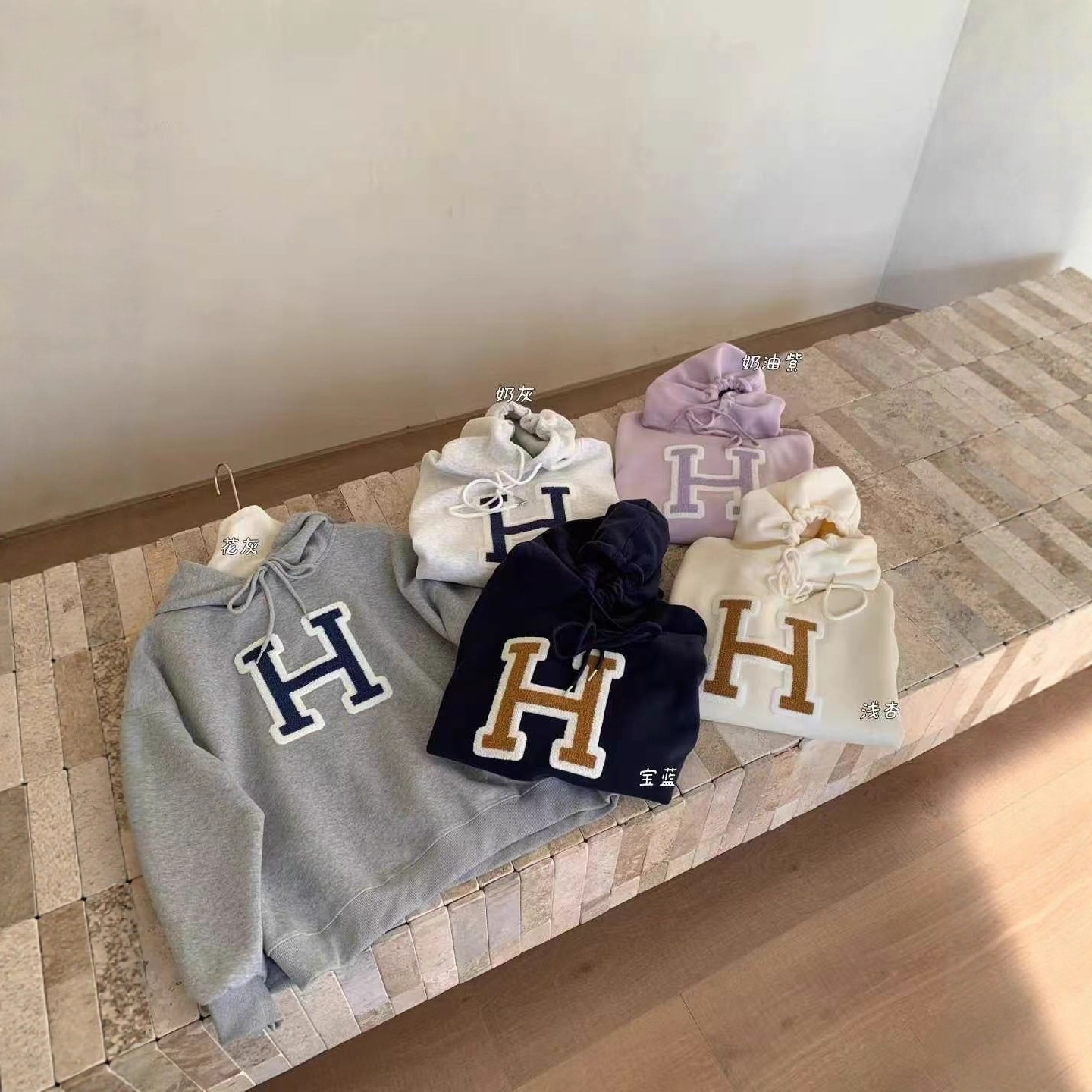 2025秋冬新款毛巾绣字母连帽卫衣女简约宽松大码长袖上衣外贸批发