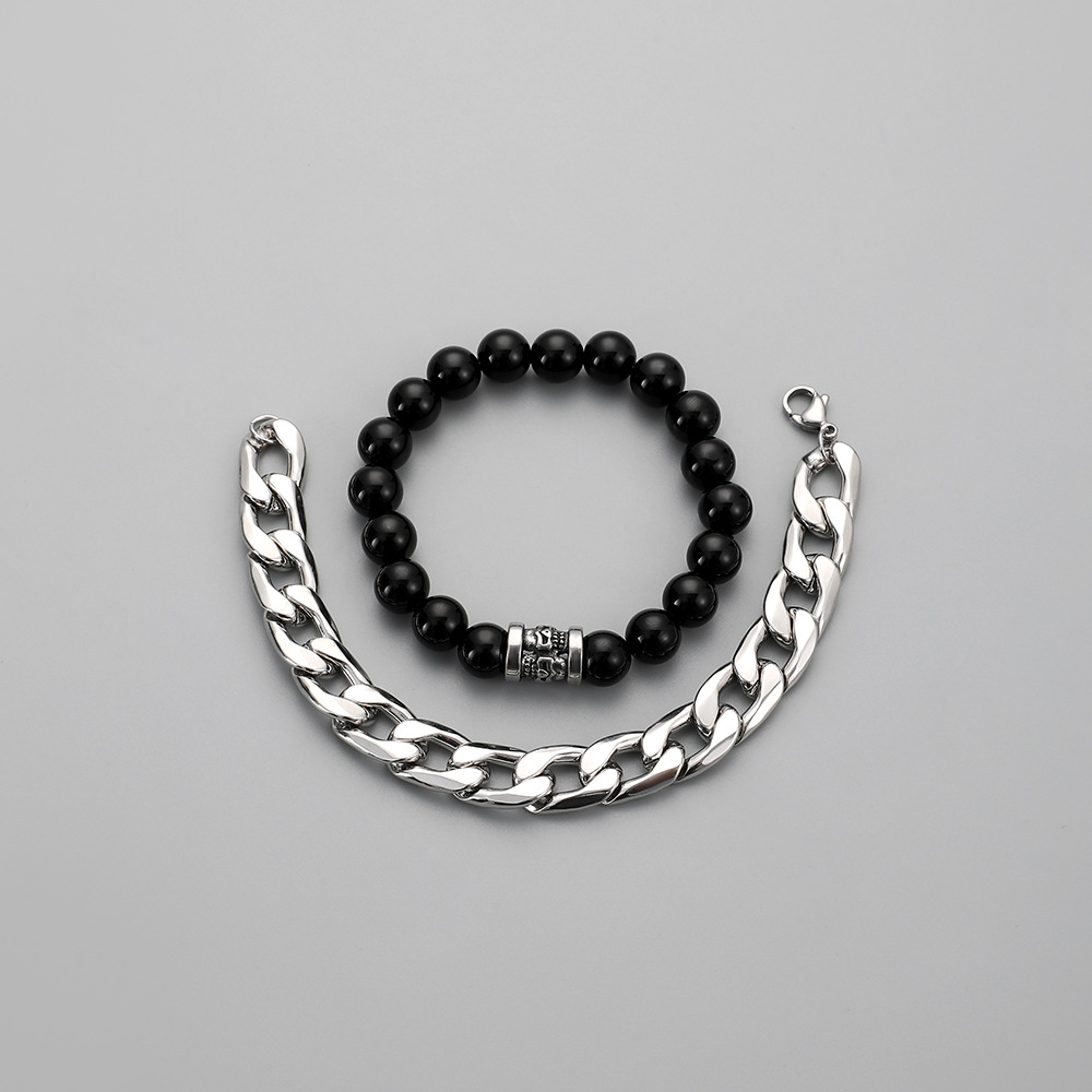 Punk Geometric Stainless Steel Alloy Glass Chain Men's Bracelets display picture 4