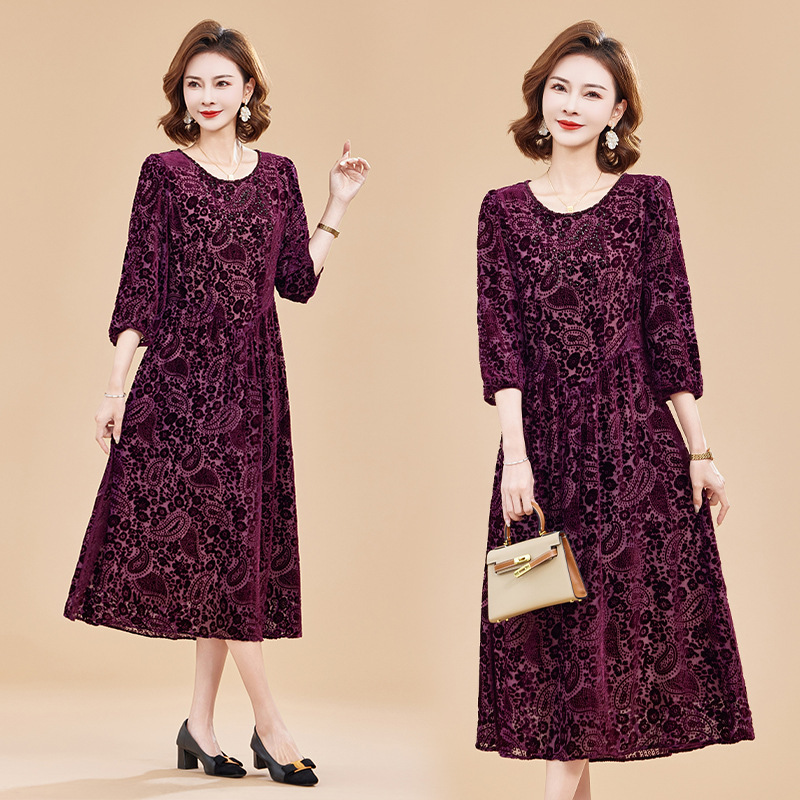 Factory direct Hangzhou real velvet dress 2025 new spring and autumn mulberry silk flocking skirt women's price control 688