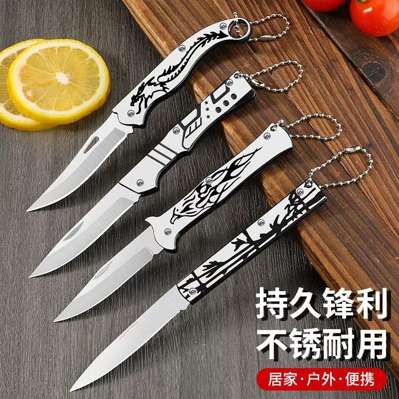 Cuchillo de frutas plegable de acero inoxidable portátil de alta dureza multifuncional cuchillo de entrega rápida