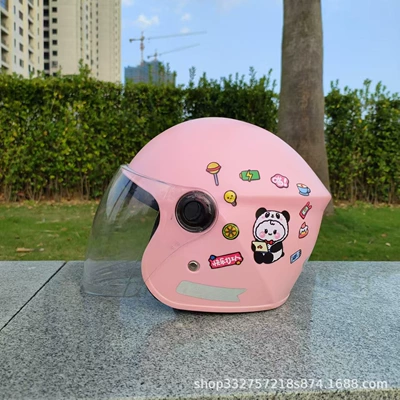 [A generation of hair] 3C certification 3-10 years old children autumn and winter warm men's and women's children battery motorcycle helmet (Motosiklet kaskı (dəbilqə)) - peach-pink-black-and-white-panda-transparent-long-mirror-3c-childrens-3-10-and-a-half-years-old-helmet