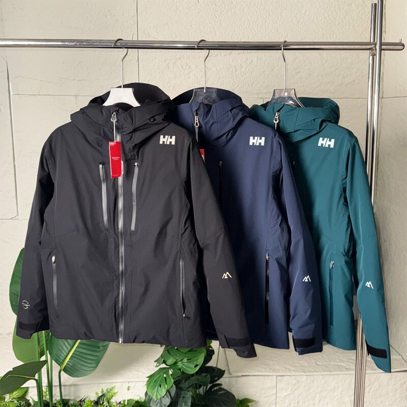 Hh Helly Hansen Winter New Letter Laminated Hooded Hard Shell Jacket for Men and Women, Windproof and Waterproof down Jacket