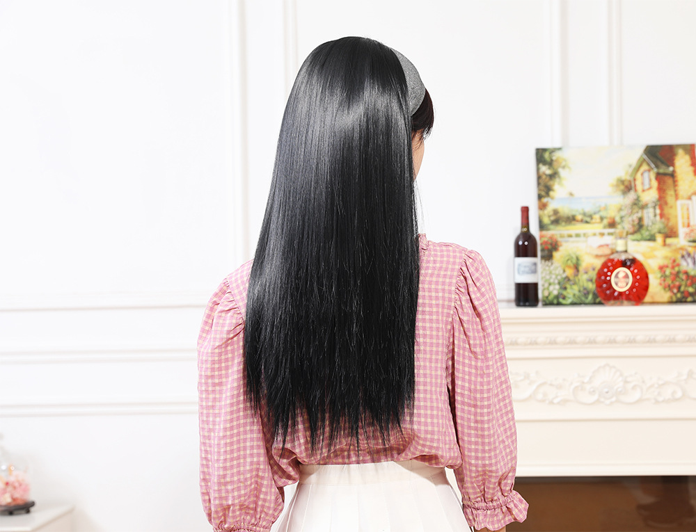 Synthetische Perücke, langer Stil, halbes Stirnband, glattes Haar, Perückenabdeckung_voghion.com