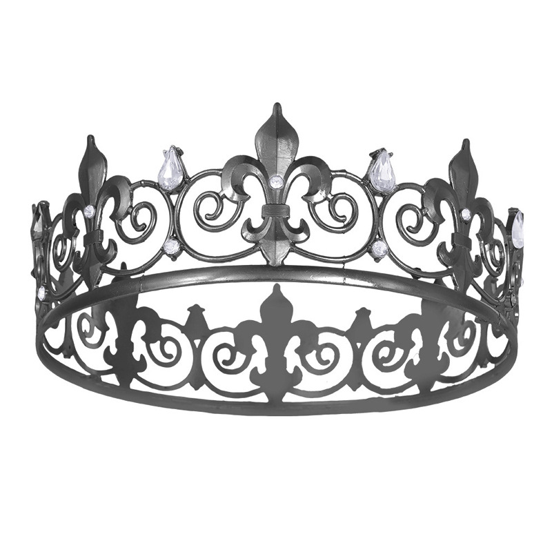 Corona clásica retro europea y americana, corona redonda grande, conjunto de tocado de aleación con diamantes de imitación, estilo palaciego.