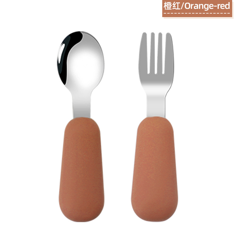 Cuchara de tenedor para niños traje de bebé tenedor cuchara mango corto 316 cuchara de tenedor de silicona de acero inoxidable cuchara de tenedor de suplemento alimenticio para bebés