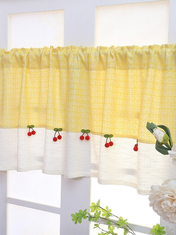 Short Curtain, No-Drill Small Curtain, Half Curtain for Cabinet, Yellow Checkered Fabric Curtain, Kitchen Curtain, Small Window Half Curtain, Door Curtain, Partition Curtain