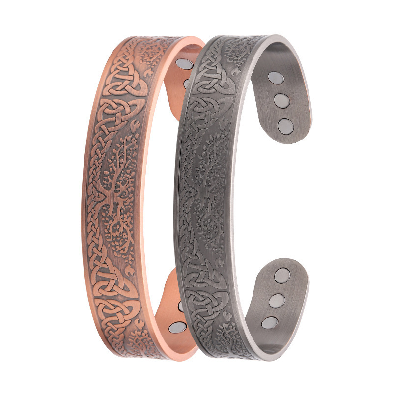 Amazon Cross-Border Exclusive Supply of Artistic Carved Red Copper Bracelet with Tree of Life Design, 6 Magnets, Pure Copper Jewelry, Direct Sales from the Manufacturer
