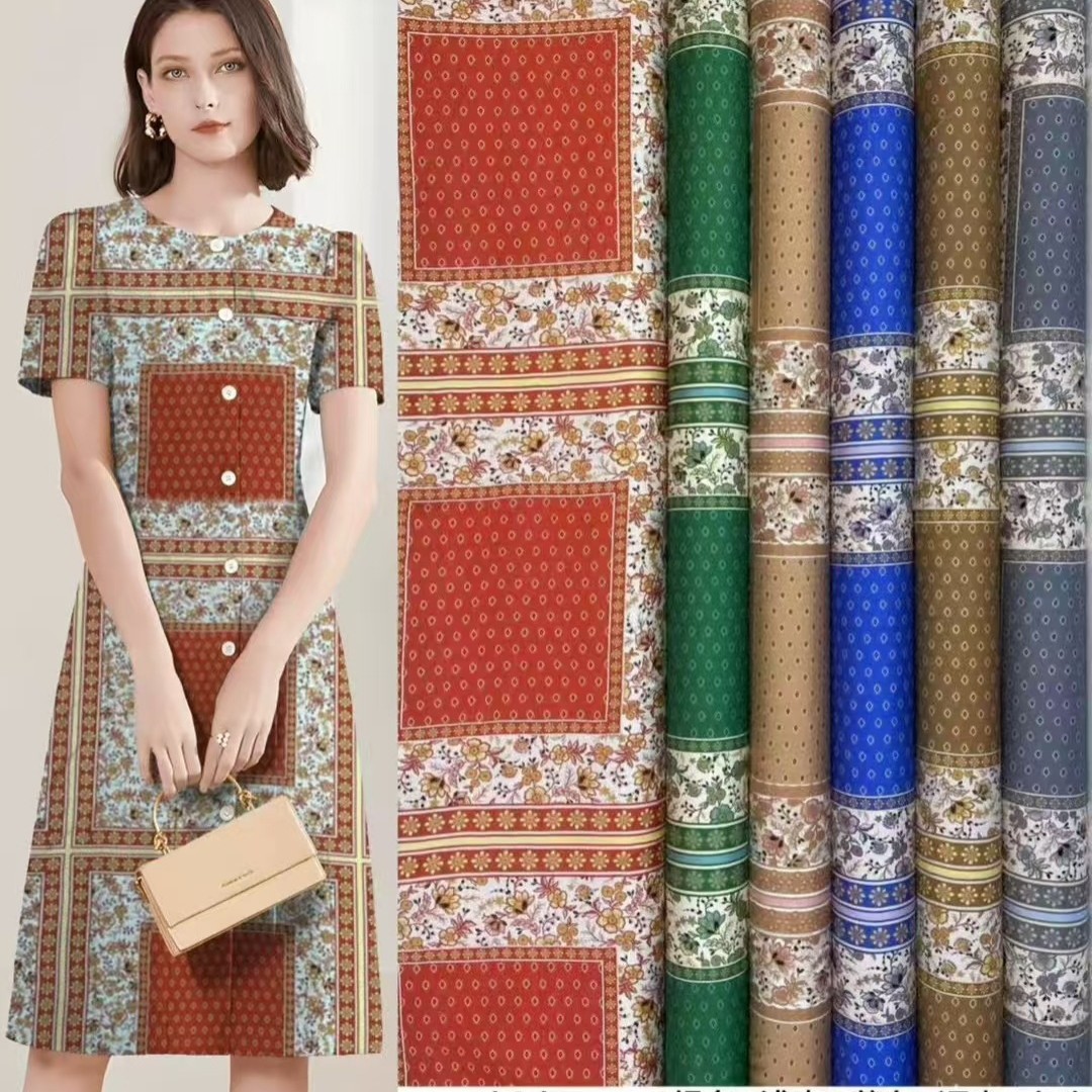 定位花型人棉竹节麻印花布面料轻薄透女装童装连衣裙面料