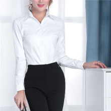 高级棉质白衬衣OL职业装长袖修身上班女神斜纹衬衫女士
