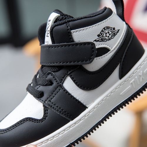 Children's Shadow Gray Spring and Autumn Sports Sneakers with Solid Insole, Boys' High-Top Basketball Shoes, Girls' Kindergarten Shoes