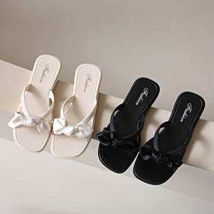 Bow Outer Wear Slippers Women's New Summer All-match Flat Non-slip Female Student Fashion Soft-soled Beach Sandals