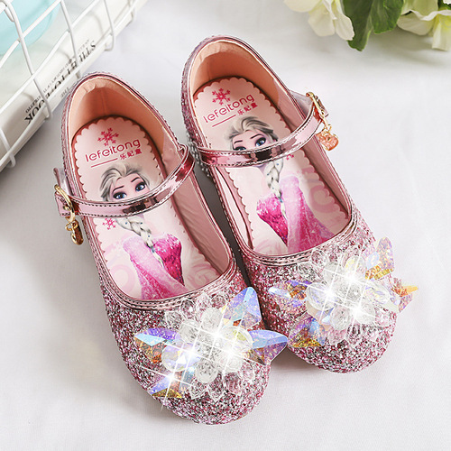 Princess Shoes for Girls Spring and Autumn Children Crystal Shoes Fashion Elsa Princess Shoes High Heel Children's Shoes Little Girls Single Shoes